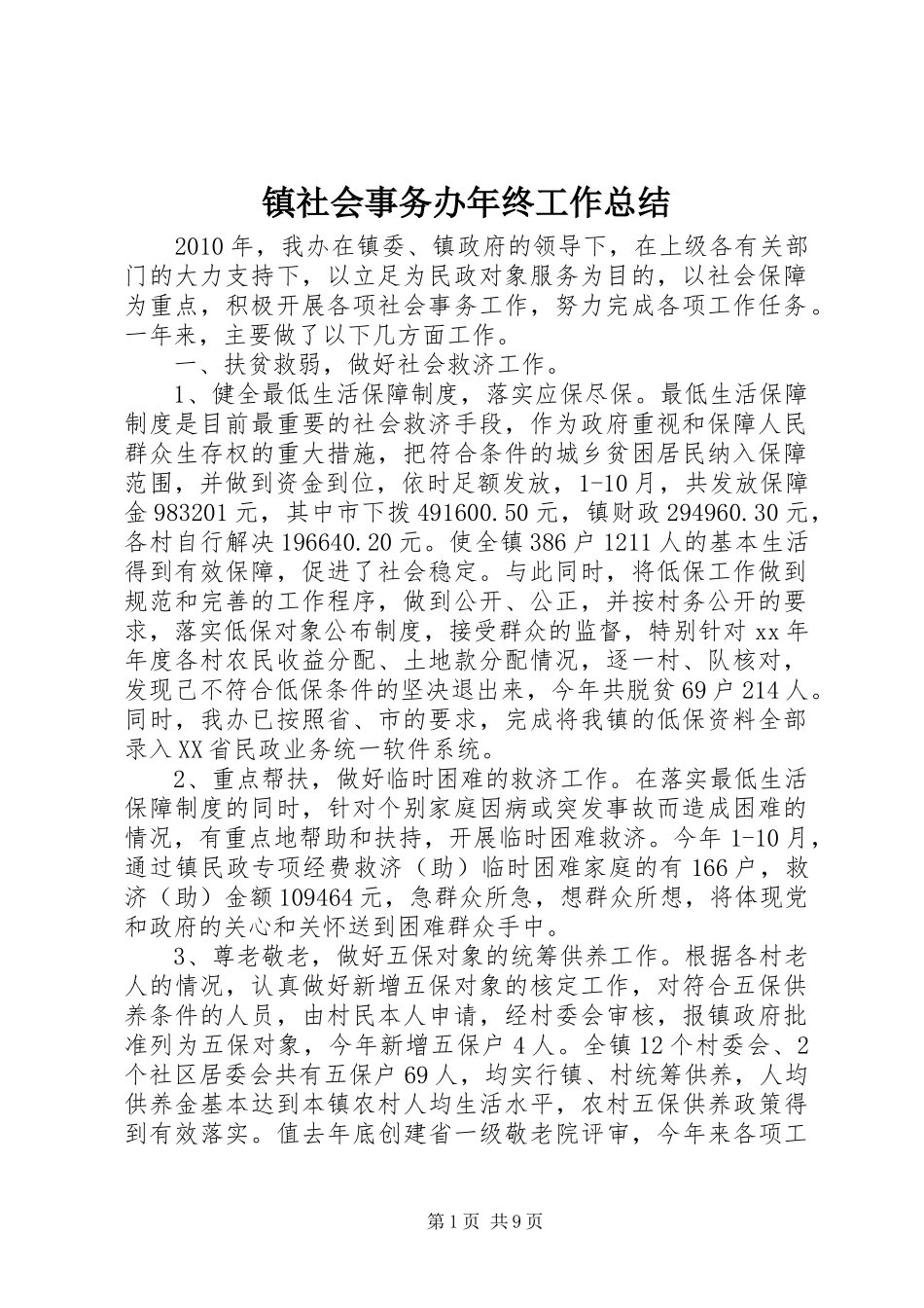 镇社会事务办年终工作总结_第1页