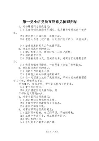 第一党小组党员互评意见梳理归纳