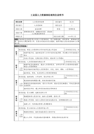 工业园人力资源部经理岗位说明书