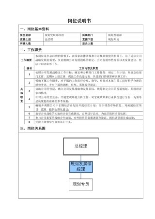 规划发展部经理岗位说明书