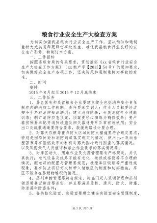 粮食行业安全生产大检查方案