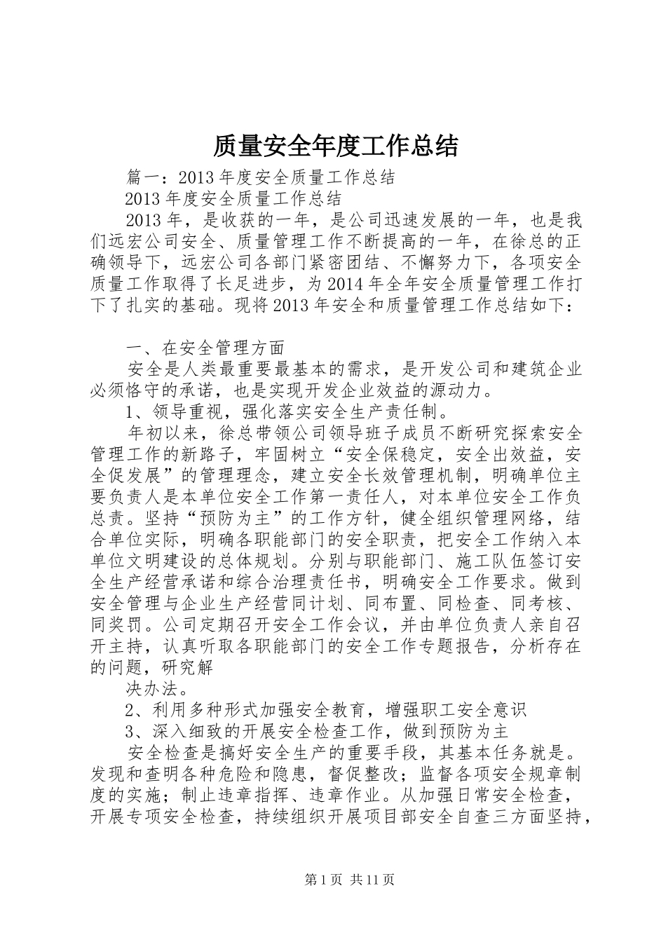 质量安全年度工作总结_第1页