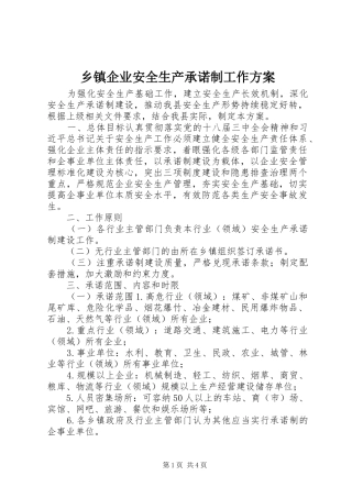 乡镇企业安全生产承诺制工作实施方案