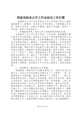 药监局政务公开工作总结及工作打算