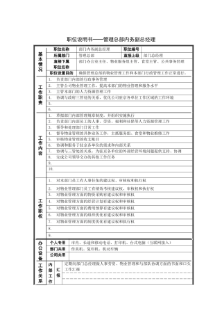 管理总部内务副总经理岗位说明书
