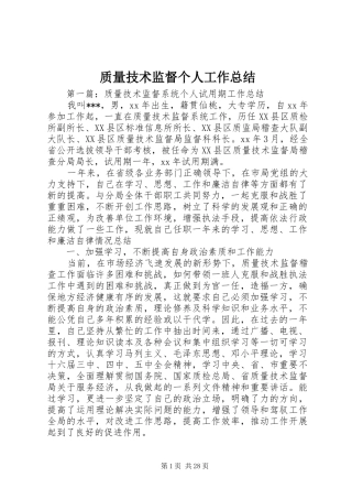 质量技术监督个人工作总结