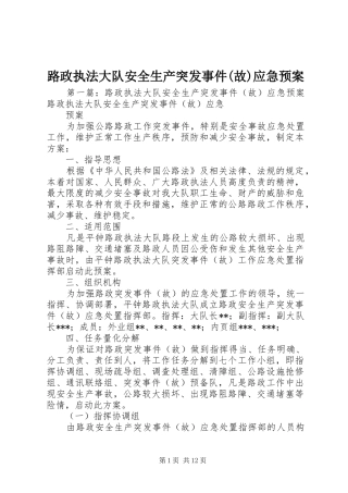 路政执法大队安全生产突发事件(故)应急处理预案