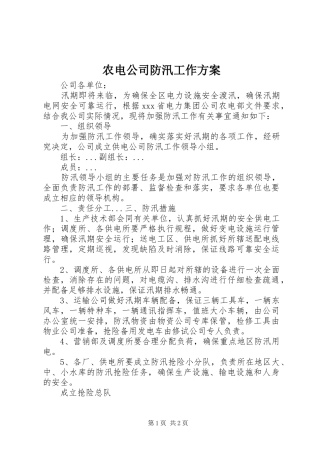 农电公司防汛工作实施方案