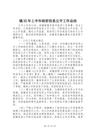 镇XX年上半年政府信息公开工作总结