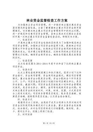 林业资金监督检查工作方案