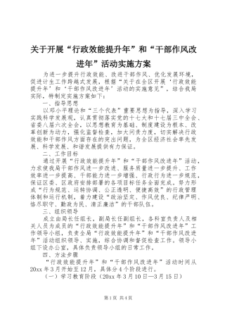 关于开展“行政效能提升年”和“干部作风改进年”活动方案