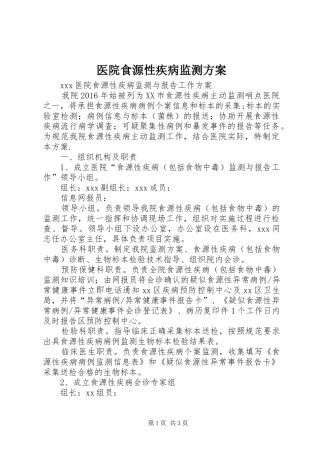 医院食源性疾病监测实施方案
