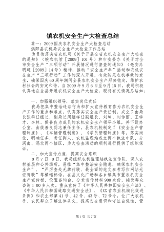 镇农机安全生产大检查总结