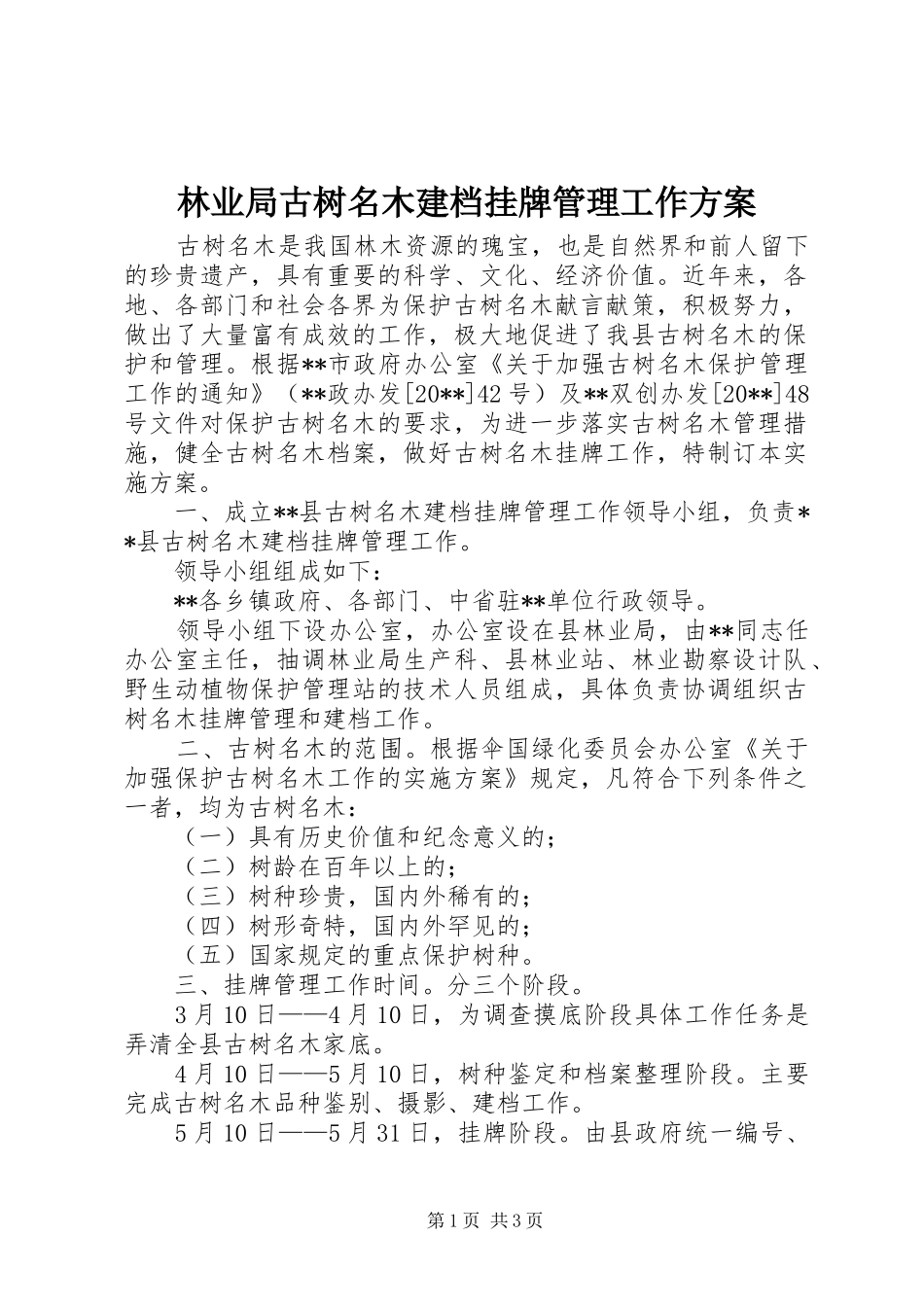 林业局古树名木建档挂牌管理工作方案_第1页