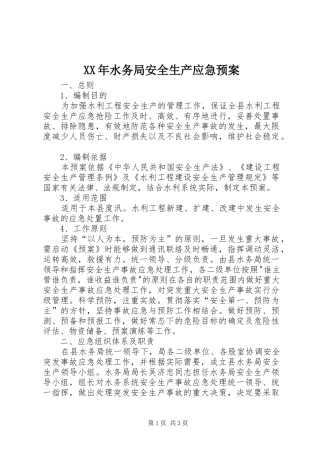 XX年水务局安全生产应急处理预案