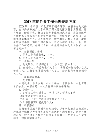 X年度侨务工作先进表彰实施方案