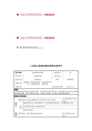 工业园土地规划部经理职务说明书
