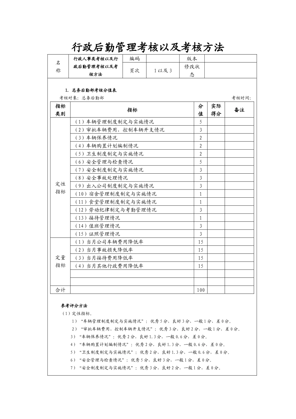 行政后勤管理考核以及考核方法_第1页