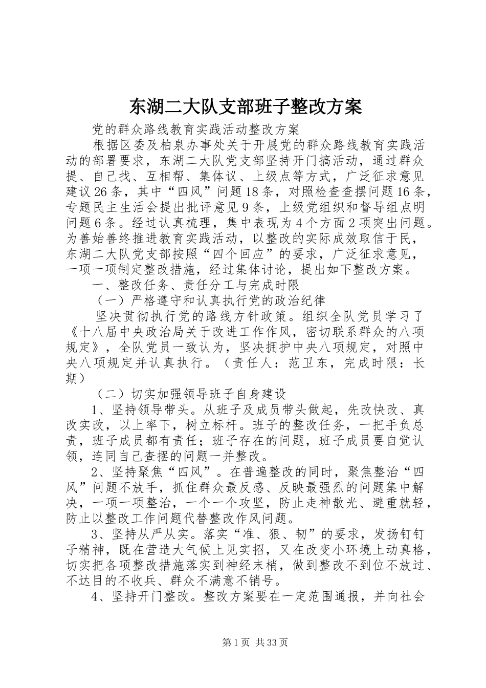 东湖二大队支部班子整改实施方案_第1页