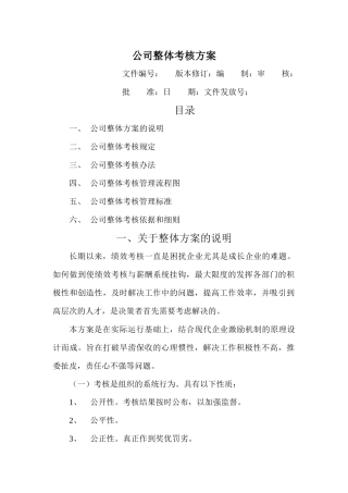 公司整体绩效考核方案