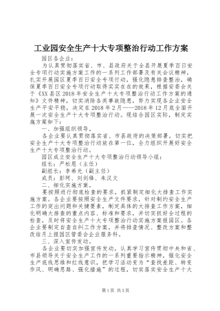 工业园安全生产十大专项整治行动工作实施方案