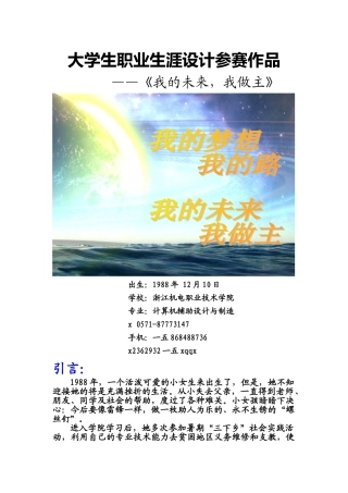 高职生职业生涯规划书获奖作品