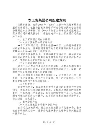 农工贸集团公司组建方案
