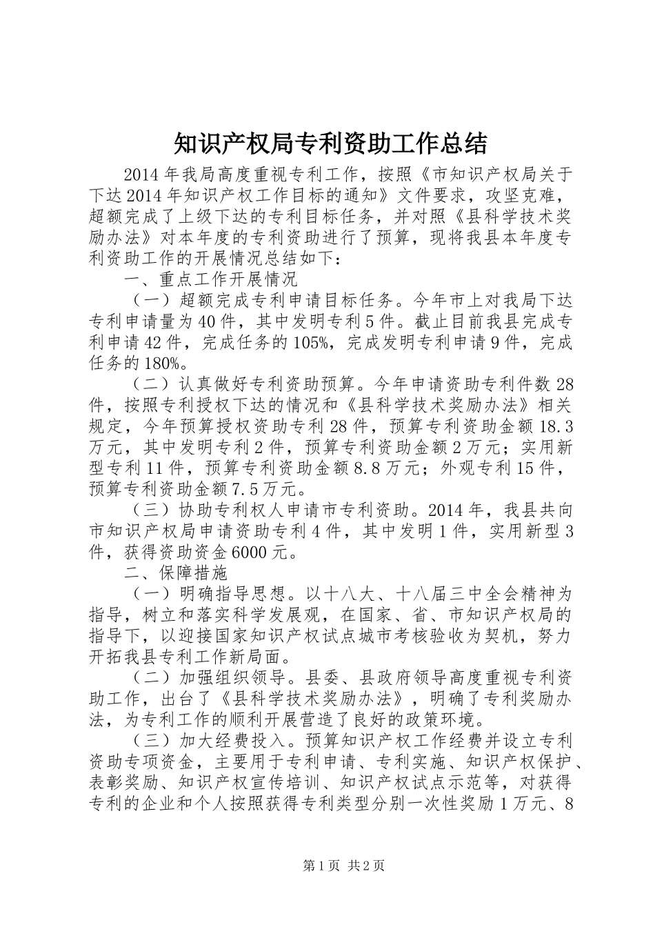 知识产权局专利资助工作总结_第1页