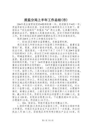 质监分局上半年工作总结(市)