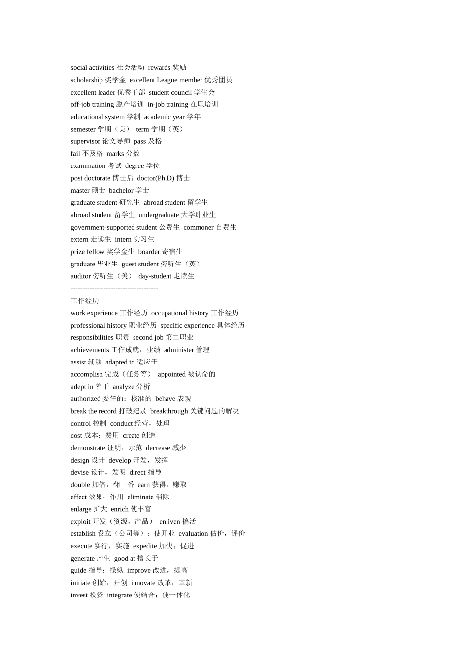 个人简历常用词汇9390231398_第2页