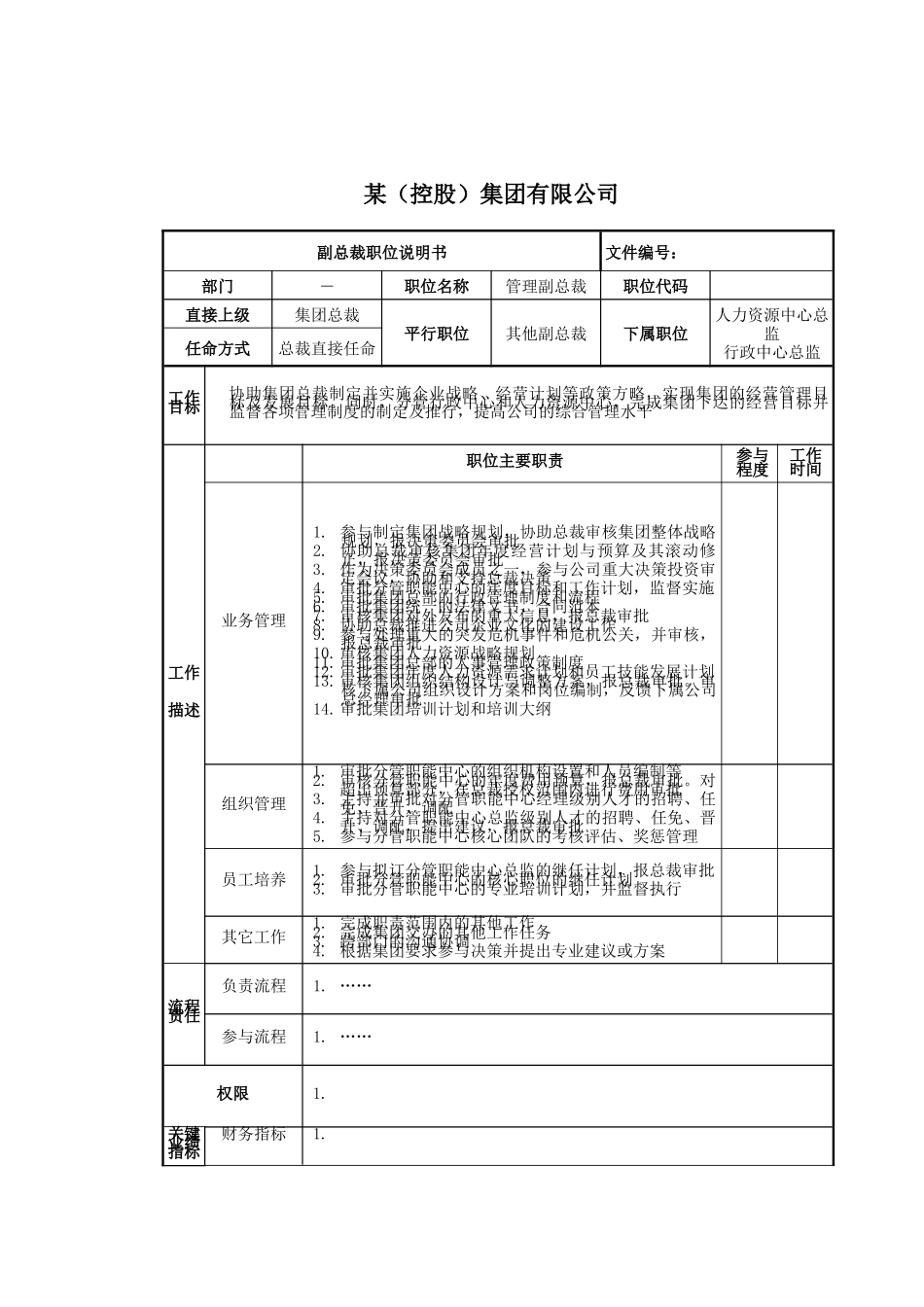 管理副总裁岗位说明书_第1页
