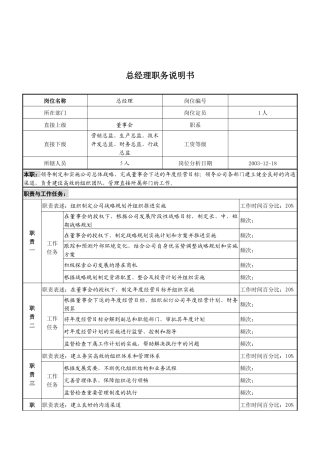 湖北新丰化纤公司总经理职务说明书