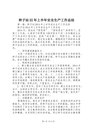 种子站XX年上半年安全生产工作总结