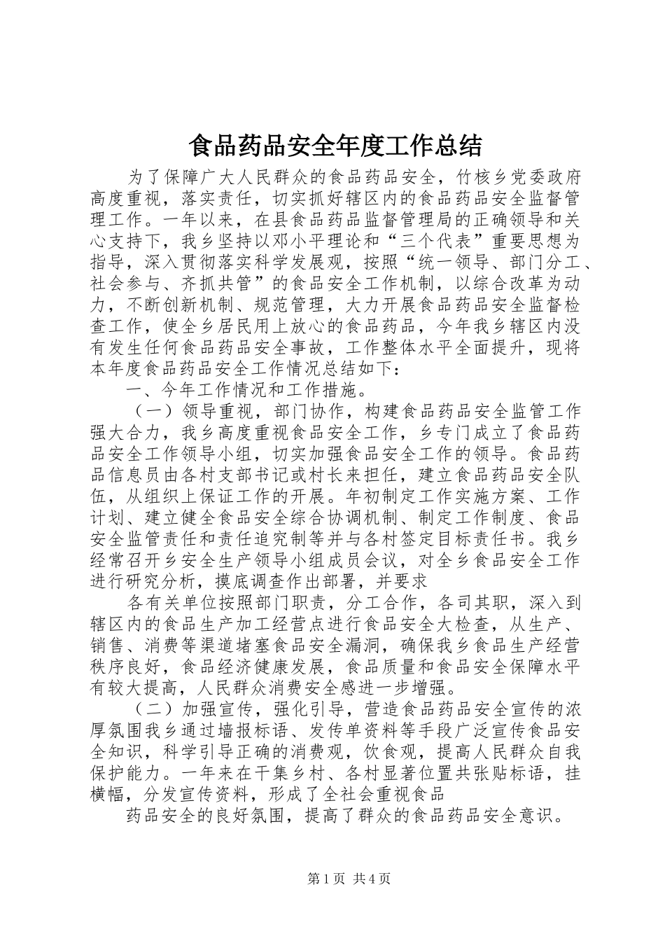 食品药品安全年度工作总结_第1页