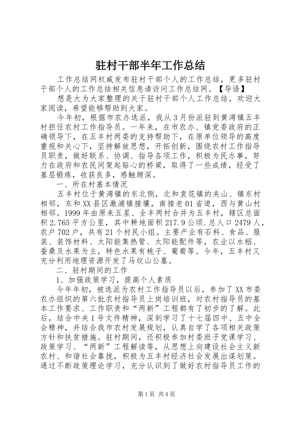 驻村干部半年工作总结_第1页