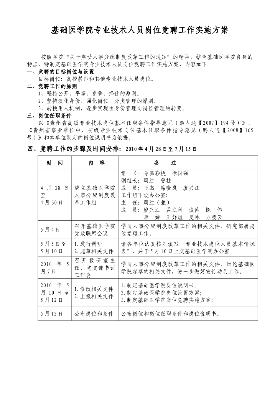 基础医学院专业技术人员岗位竞聘工作实施方案_第1页