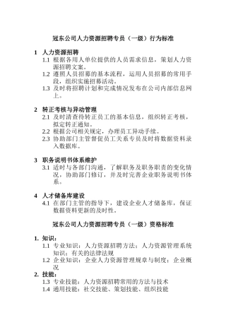 冠东公司人力资源招聘专员行为标准