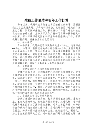 维稳工作总结和明年工作打算