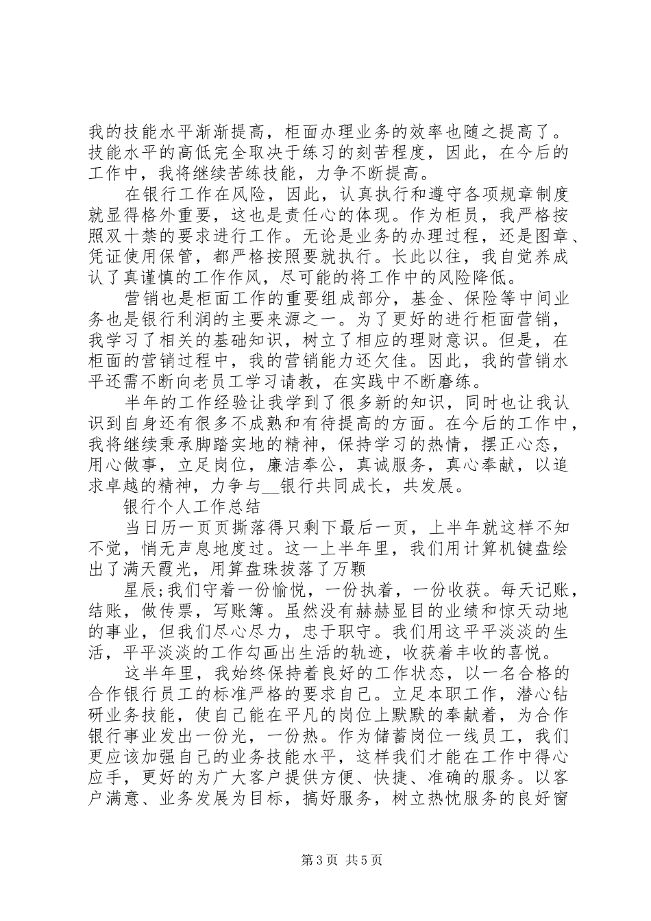 银行支行个人工作总结模板3篇_第3页