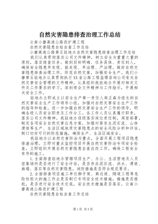 自然灾害隐患排查治理工作总结