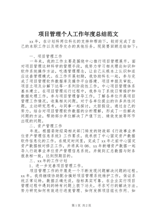 项目管理个人工作年度总结范文