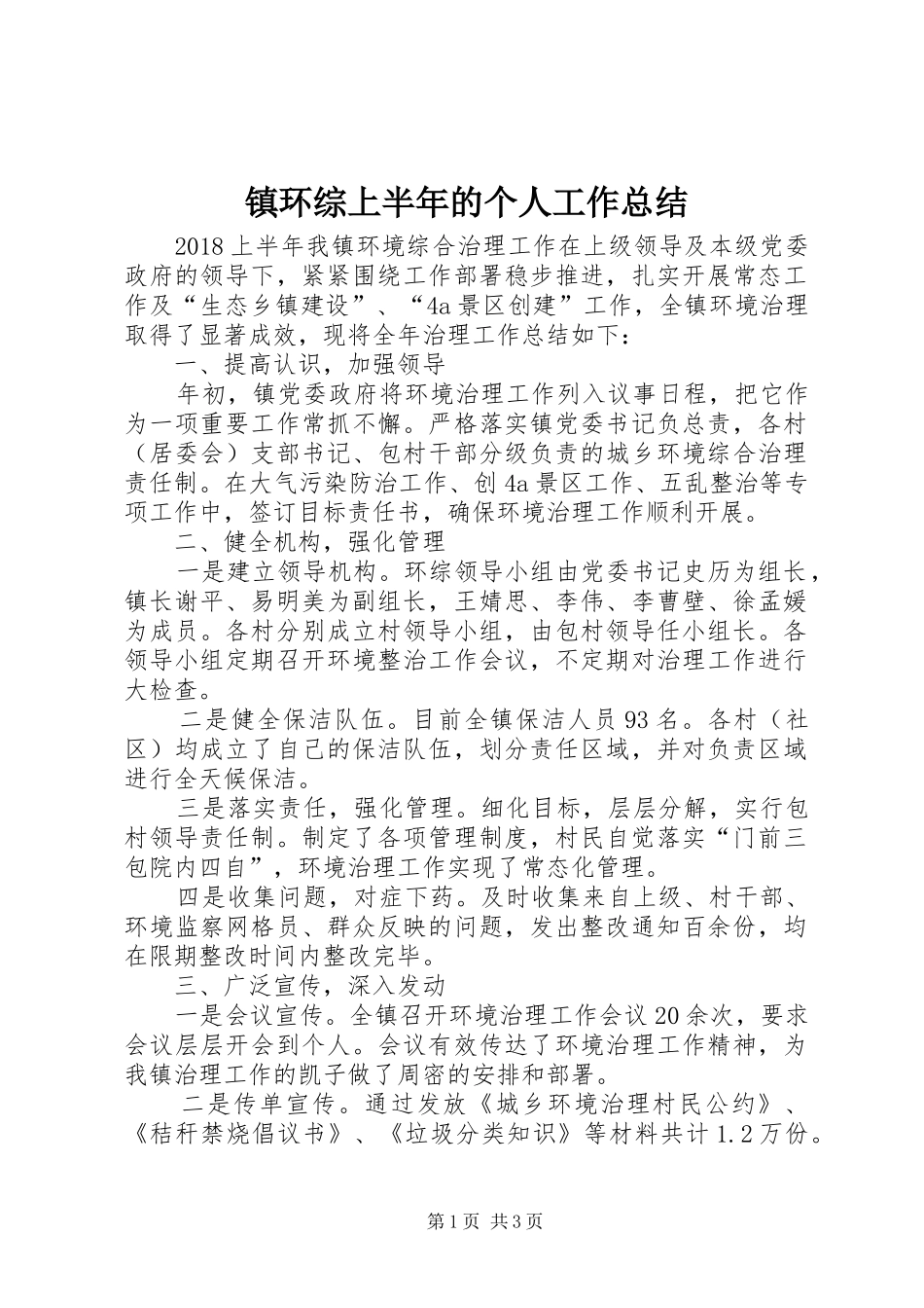 镇环综上半年的个人工作总结_第1页