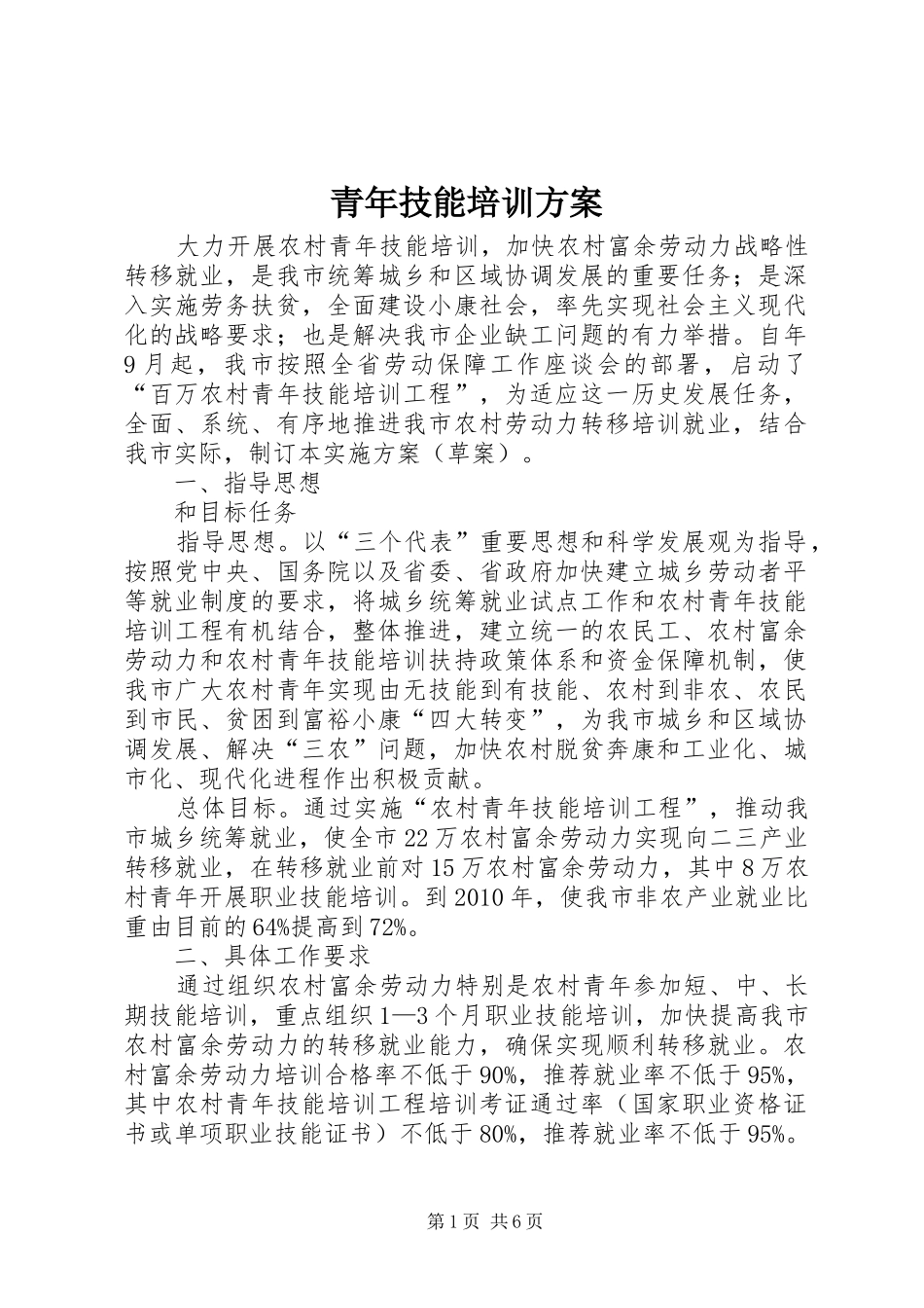 青年技能培训方案_第1页