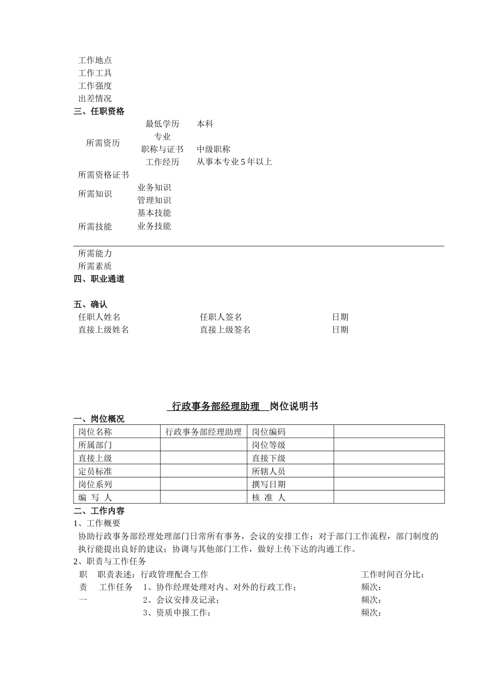 行政事务部（副）经理岗位说明书_第2页