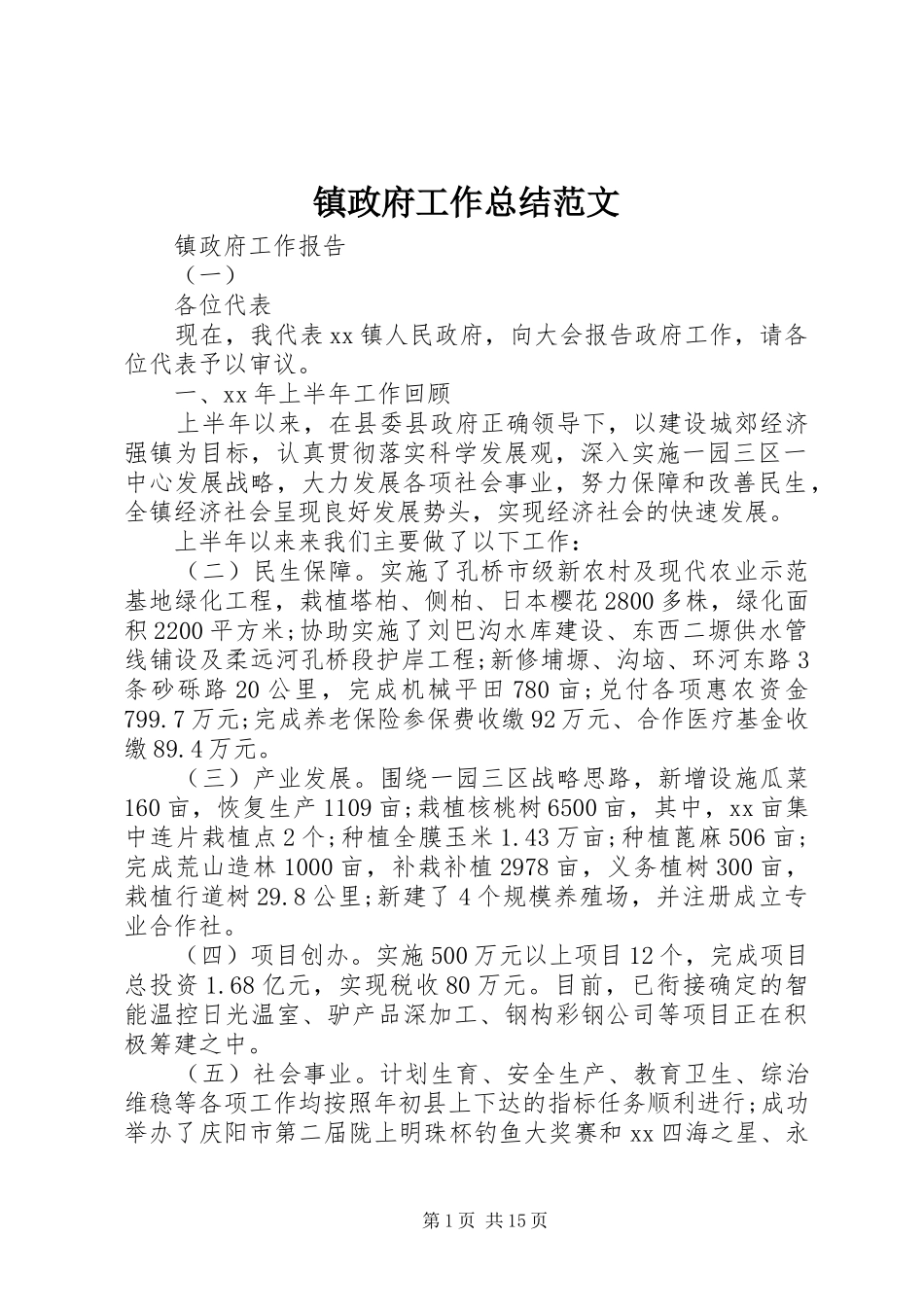 镇政府工作总结范文_第1页