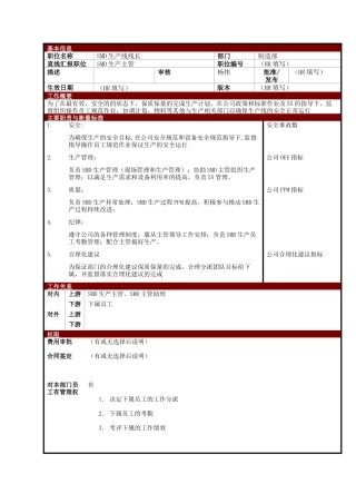 某大型电子公司制造部SMD生产线线长职位说明书