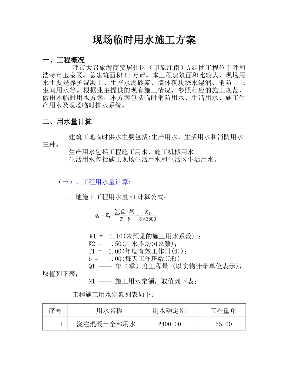 现场临时用水施工方案[1]_第1页