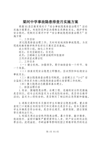 梁河中学事故隐患排查月实施方案