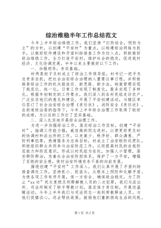 综治维稳半年工作总结范文