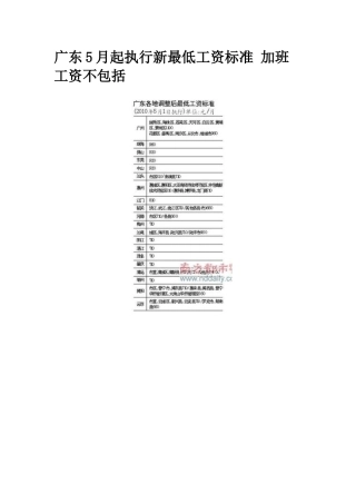 广东5月起执行新最低工资标准加班工资不包括